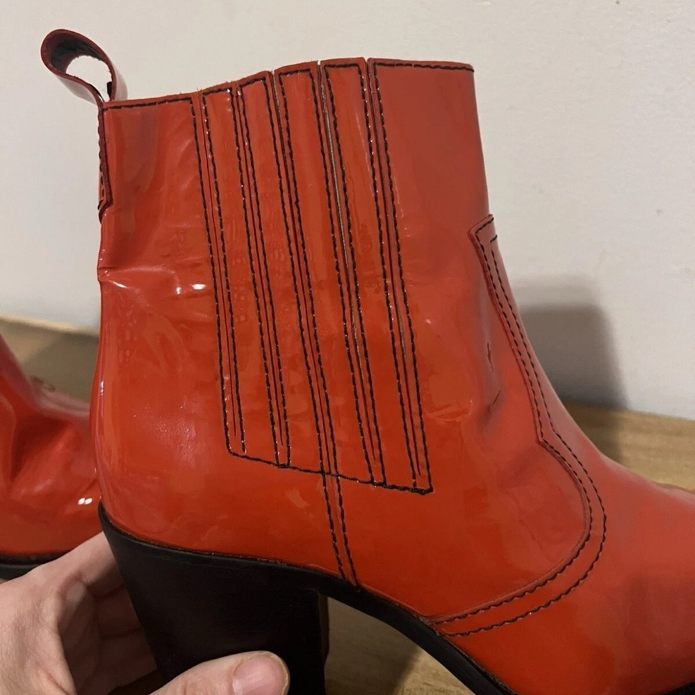 GANNI Callie Western Chelsea Boots Red Patent Leather Sz 38 US 7 7.5 G118 - Picture 15 of 16